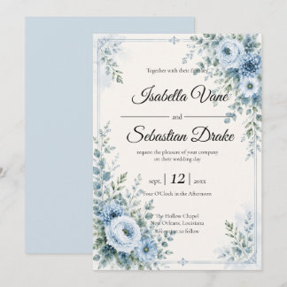 Elegantes blaues Blumenhochzeitsdesign Einladung