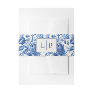 Elegantes blaues Blumenmonogramm Einladungsbanderole