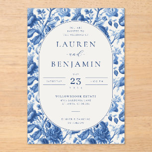 Elegantes blaues Blumenmuster Acryleinladungen