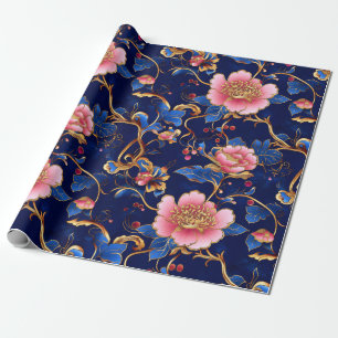 Elegantes blaues Blumenmuster Geschenkpapier