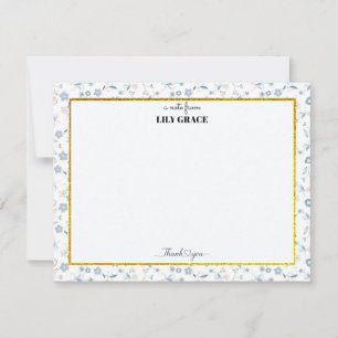 Elegantes Blaues Blumenmuster, Gold Glitter Indivi Mitteilungskarte
