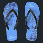Elegantes blaues Blumenmuster Hochzeitsbride Flip Flops<br><div class="desc">Diese eleganten Flip-Flops sind eine hübsche Vorstellung für Ihre Hochzeit, die das blumengeschmückte Muster auf blauem Hintergrund veranschaulicht. Sie fügen Ihrem Hochzeitstag, Junggeselinnen-Abschied oder anderen Feierlichkeiten eine stilvolle Glamour hinzu. Strich Anpassen Sie es mit Ihrer Formulierung durch die Vorlagenfelder. Wenn Sie gewollt haben, um den Stil, die Farbe oder die...</div>