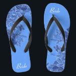 Elegantes blaues Blumenmuster Hochzeitsbride Flip Flops<br><div class="desc">Diese eleganten Flip-Flops sind eine hübsche Vorstellung für Ihre Hochzeit, die das blumengeschmückte Muster auf blauem Hintergrund veranschaulicht. Sie fügen Ihrem Hochzeitstag, Junggeselinnen-Abschied oder anderen Feierlichkeiten eine stilvolle Glamour hinzu. Strich Anpassen Sie es mit Ihrer Formulierung durch die Vorlagenfelder. Wenn Sie gewollt haben, um den Stil, die Farbe oder die...</div>