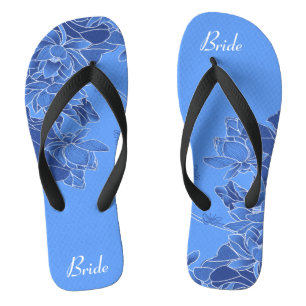 Elegantes blaues Blumenmuster Hochzeitsbride Flip Flops