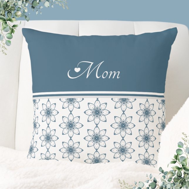 Elegantes blaues Blumenmuster-Kissen Kissen (Elegant Blue Floral Design Throw Pillow)