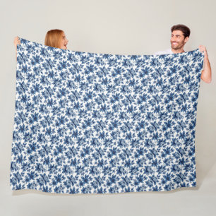 Elegantes blaues Blumenmuster mit alten Pfingstros Fleecedecke