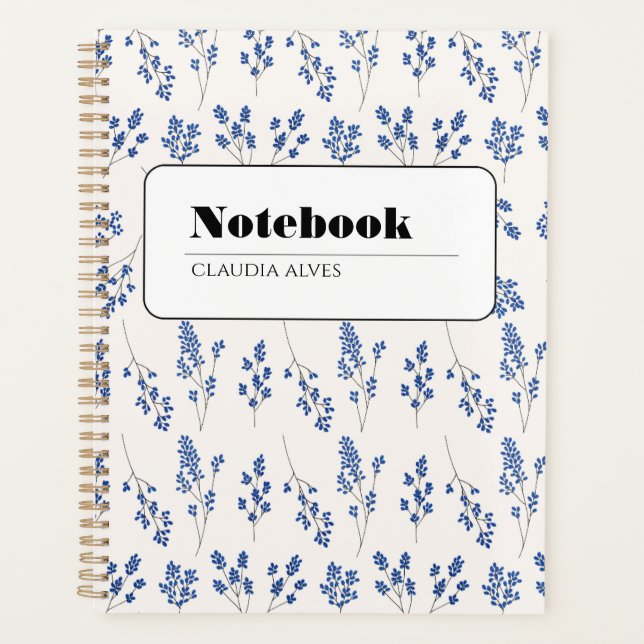 Elegantes blaues Blumennotizbuch Planer (Vorderseite)