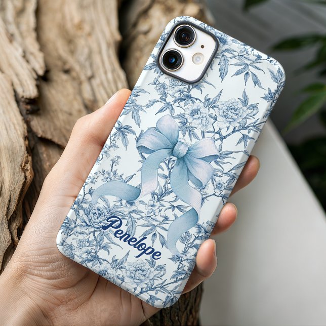 Elegantes blaues Bogen-Toile de jouy bluoral monog Case-Mate iPhone Hülle (Von Creator hochgeladen)