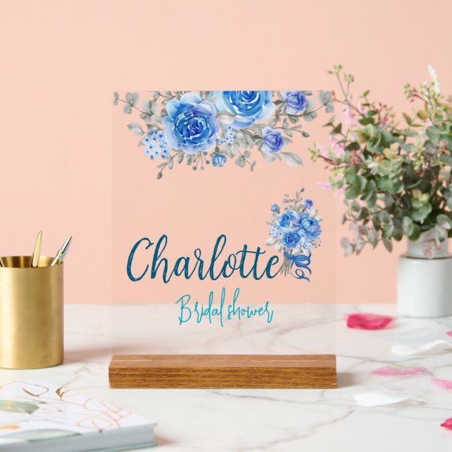 Elegantes blaues Brautparty Begrüßung Akryllisch Acrylschild (Hochzeit)