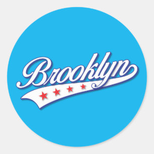Elegantes blaues Brooklyn-Swoosh-Logo-Design Runder Aufkleber