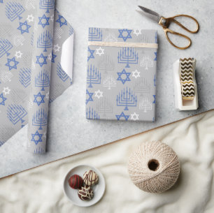 Elegantes blaues Chanukka-Feiertagsmuster Geschenkpapier