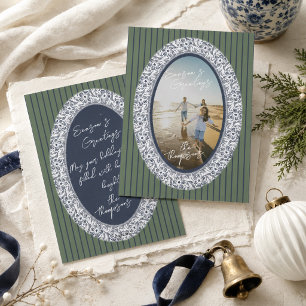 Elegantes, blaues, chinesisch inspiriertes oval ge feiertagskarte