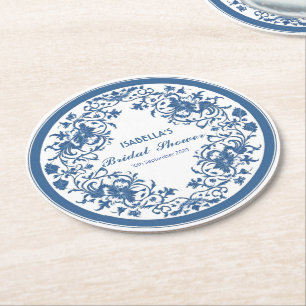 Elegantes blaues Chinoiserie viktorianisches chine Runder Pappuntersetzer