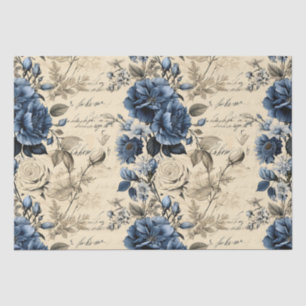 Elegantes blaues Cream Floral Muster Seidenpapier