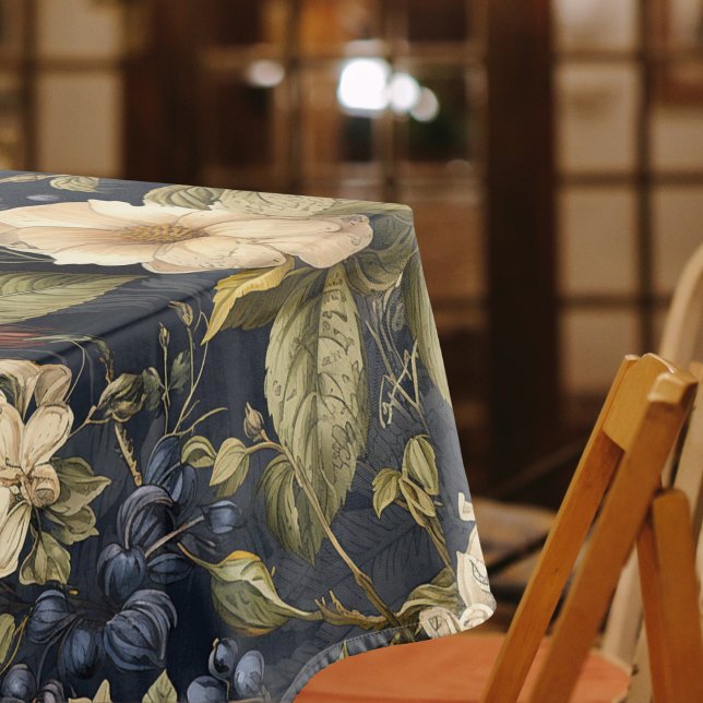 Elegantes blaues Cream Floral Muster Tischdecke (Von Creator hochgeladen)