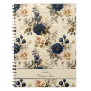 Elegantes blaues Cream-Rose Blumenmuster Notizblock