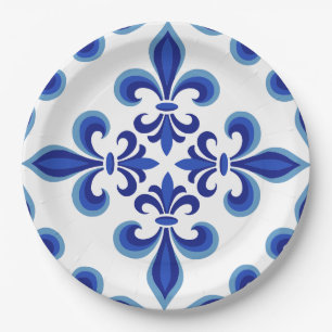 Elegantes blaues Damast-Lunch-Set Pappteller
