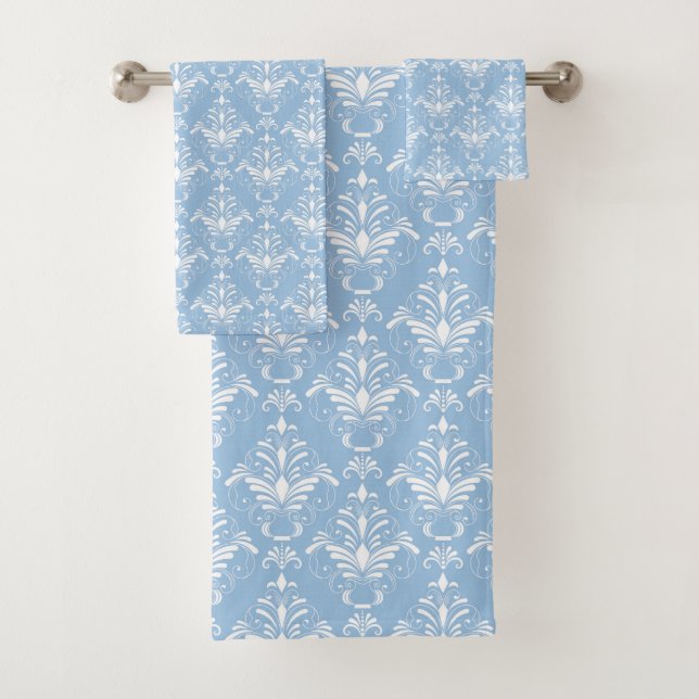 Elegantes blaues Damast-Muster Badhandtuch Set (Insitu)