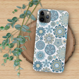 Elegantes blaues Faux-Gold-Fantasie-Mandala-Kunstm iPhone 16 Pro Max Hülle