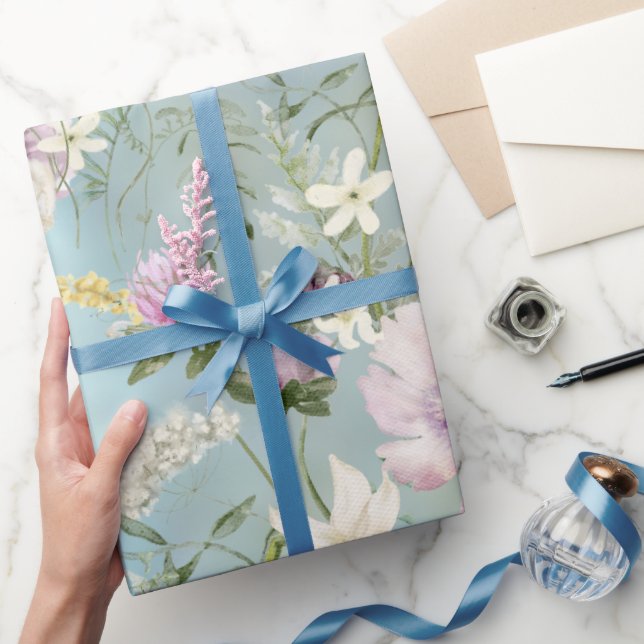 Elegantes blaues Floral Wrapping Paper Geschenkpapier (Schenken)