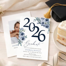 Elegantes Blaues Florales Abschlussfoto 2026