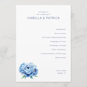 Elegantes blaues florales Hochzeitszeremonieprogra Programm