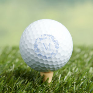 Elegantes blaues florales Monogramm Golfball