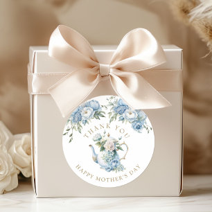 Elegantes Blaues Florales Teeparty-Dankeschön  Runder Aufkleber