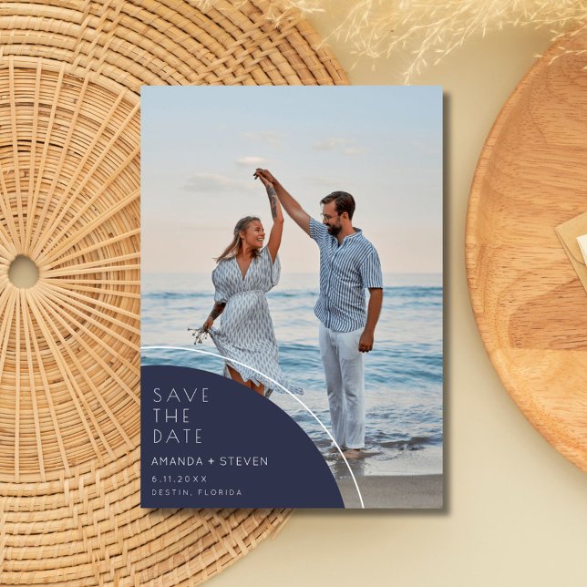 Elegantes blaues Foto Hochzeit speichern das Datum Save The Date (Elegant Navy Blue Photo Wedding Save The Date)