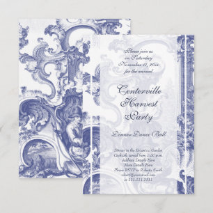Elegantes blaues französisches Barock-Toile Einladung