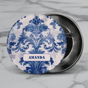 Elegantes blaues französisches Damast-Toile-de-Jou Button