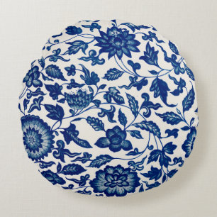 Elegantes blaues französisches Land-Chinoiserie-To Rundes Kissen