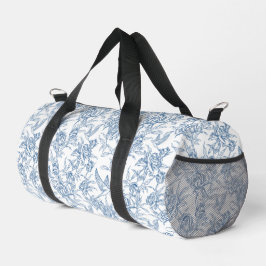 Elegantes blaues französisches Toile de Jouy Blume Duffle Bag