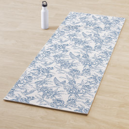 Elegantes blaues französisches Toile-de-Jouy-Blume Yogamatte