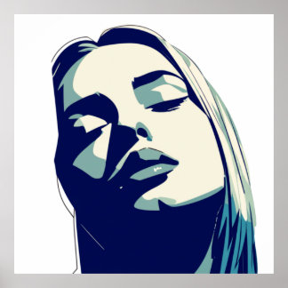 Elegantes blaues Frauenportrait Poster