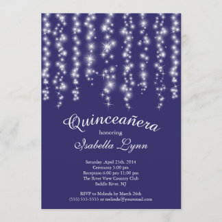 Elegantes blaues Funkelnlichter Quinceañera Party Einladung