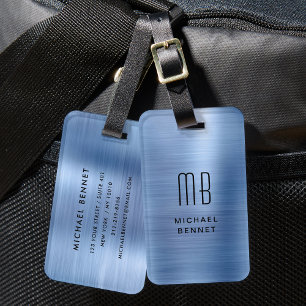 Elegantes blaues, gebürstetes, monogrammiertes Met Gepäckanhänger