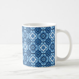 Elegantes blaues geometrisches Blumenmuster Kaffeetasse