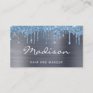 Elegantes blaues Glitter-Drip-Haar und Make-up Visitenkarte