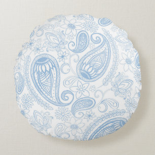 Elegantes blaues Glitter-Paisley-Blumenmuster in W Rundes Kissen