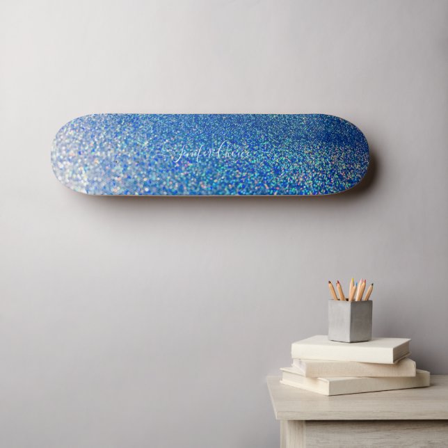 Elegantes blaues Glitzer Individuelle Name Skatebo Skateboard (Wandkunst (Horz))