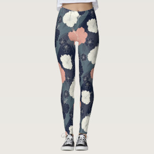 Elegantes blaues Hibiskus-Blumenmuster (10) Leggings