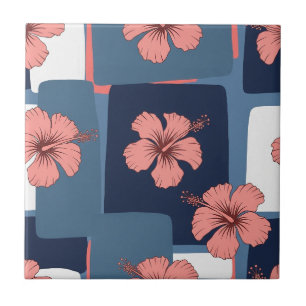 Elegantes blaues Hibiskus-Blumenmuster (11) Fliese