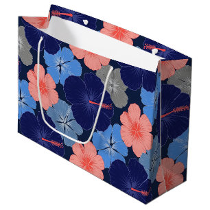 Elegantes blaues Hibiskus-Blumenmuster (11) Große Geschenktüte