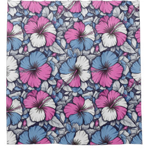 Elegantes blaues Hibiskus-Blumenmuster (12) Duschvorhang