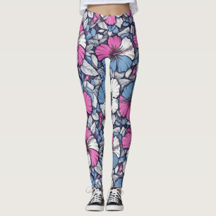 Elegantes blaues Hibiskus-Blumenmuster (12) Leggings