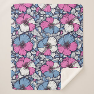 Elegantes blaues Hibiskus-Blumenmuster (12) Sherpadecke