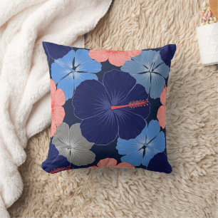 Elegantes blaues Hibiskus-Blumenmuster (13) Kissen