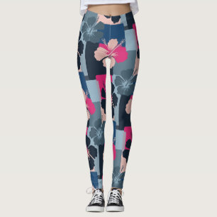 Elegantes blaues Hibiskus-Blumenmuster (13) Leggings