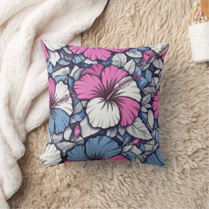 Elegantes blaues Hibiskus-Blumenmuster (1) Kissen